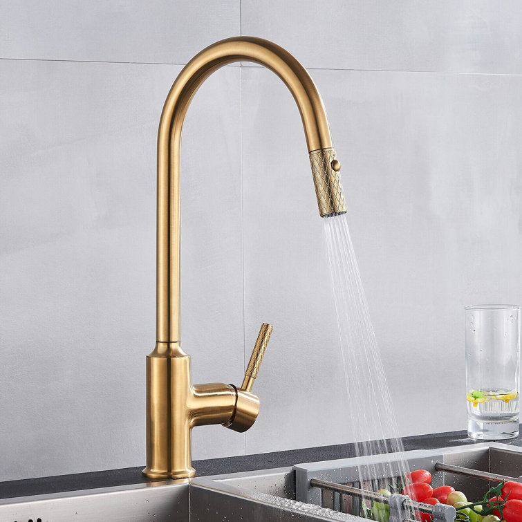Belfry Kitchen Brushed Gold Kitchen Mixer Taps Pull Out Sprayer Swivel